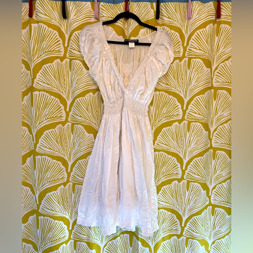 Vintage Y2K milkmaid white embroidered dress